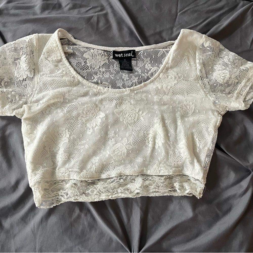 Wet Seal White Lace Crop Top
